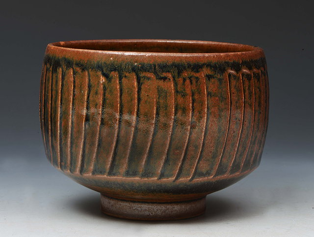 Appraisal: David Leach British - Bowl cut sided with tenmoku glaze