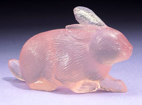 Appraisal: Rose Quartz Carving of a Rabbit By Heinz Postler Idar-Oberstein