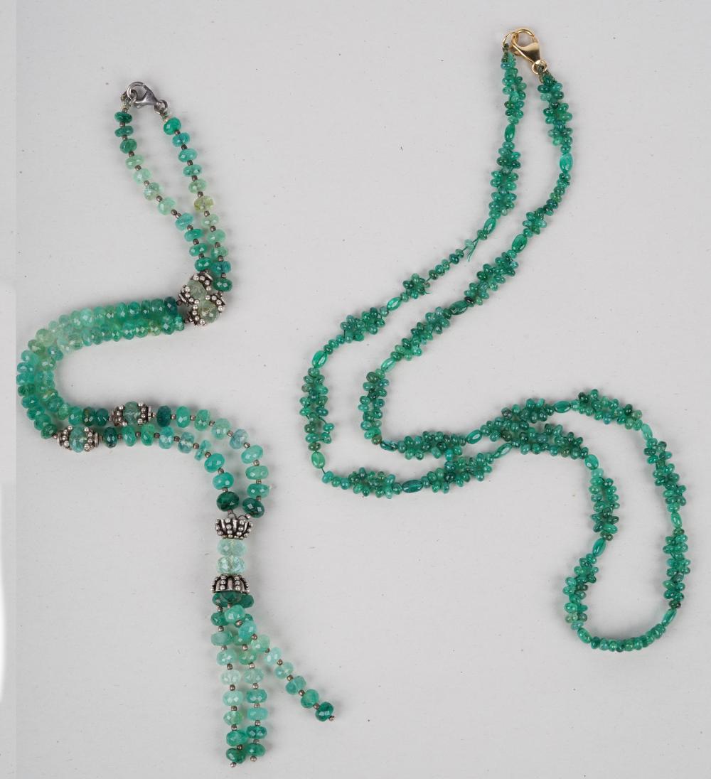 Appraisal: TWO BEADED EMERALD NECKLACESthe karat yellow gold clasp necklace containing