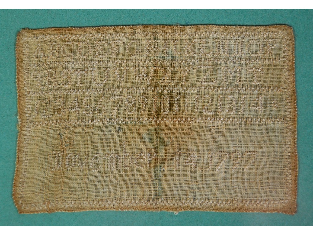 Appraisal: TINY GEORGE III ALPHABET AND NUMERICAL SAMPLER dated November x