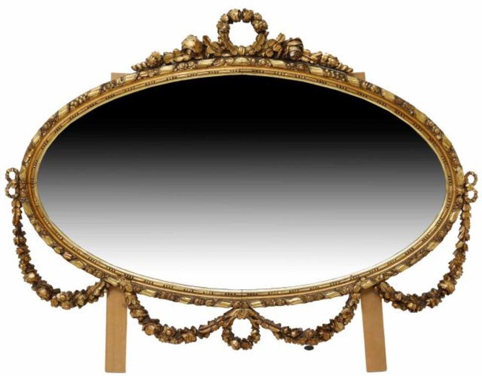 Appraisal: LOUIS XVI STYLE GILT PAINTED OVAL BEVELED MIRRORLouis XVI style