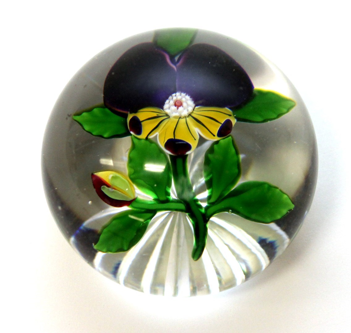 Appraisal: A Baccarat purple and yellow pansy and bud paperweight mid