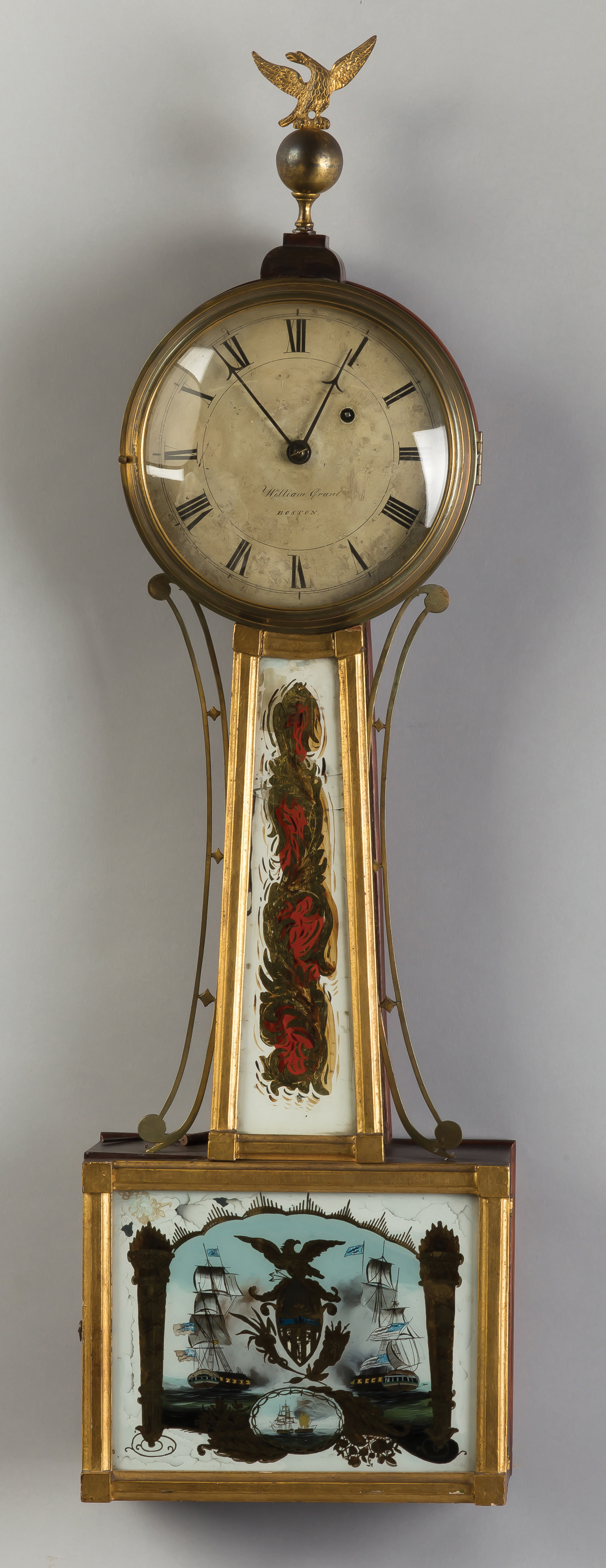 Appraisal: William Grant Boston Gilt Front Banjo Clock Early th century