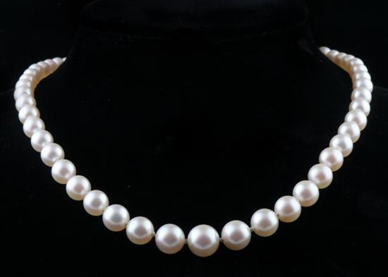 Appraisal: GRADUATED CULTURED PEARL NECKLACE WITH WHITE GOLD AND AQUAMARINE CLASP