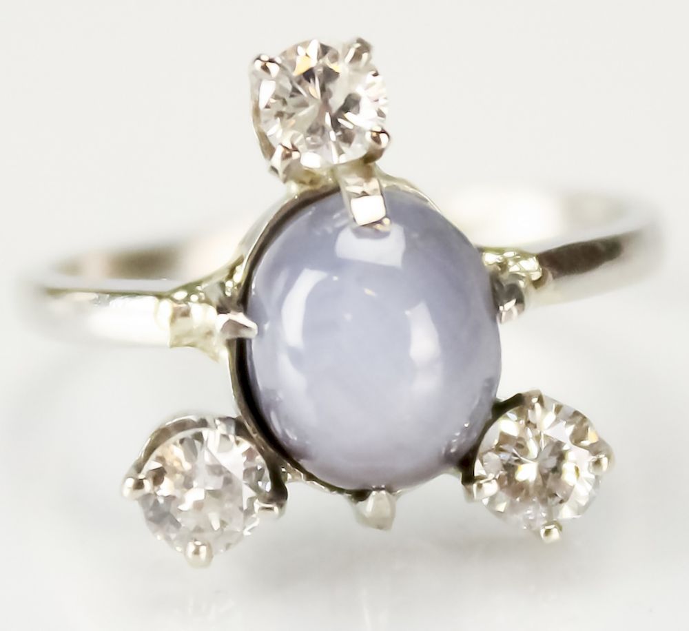 Appraisal: Blue Star Sapphire Diamond Gemstone Platinum Ring Ladies vintage diamond