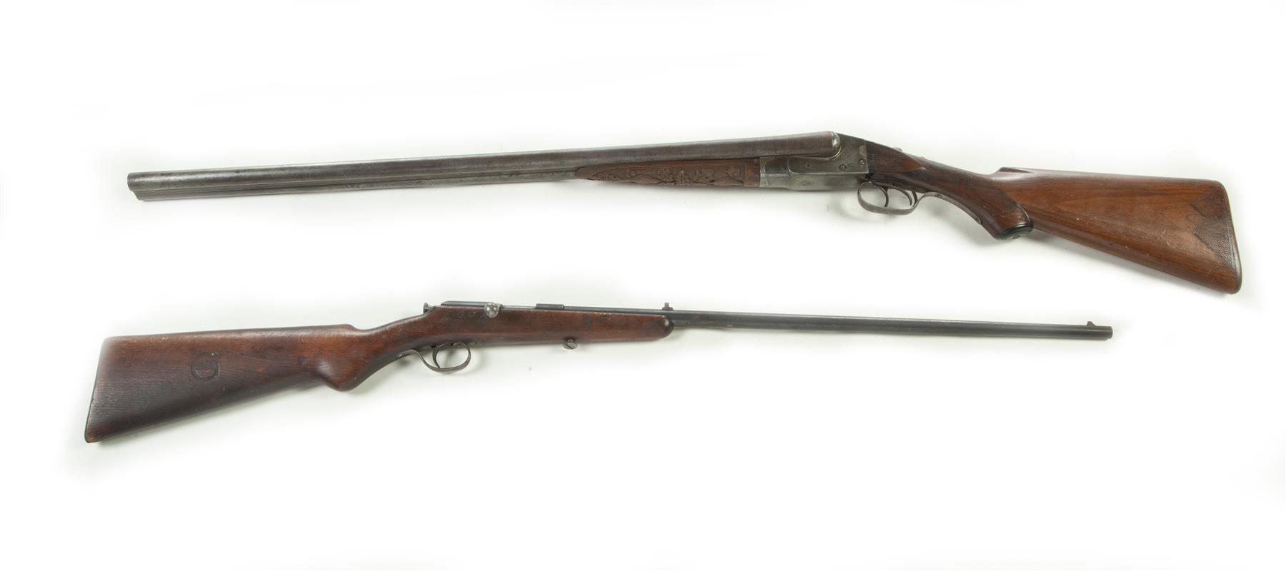 Appraisal: ITHACA HAMMERLESS DOUBLE-BARREL SHOTGUN AND A GERMAN BOLT ACTION RIFLE