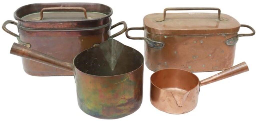 Appraisal: lot of French copper cookware including sugar pans with pour