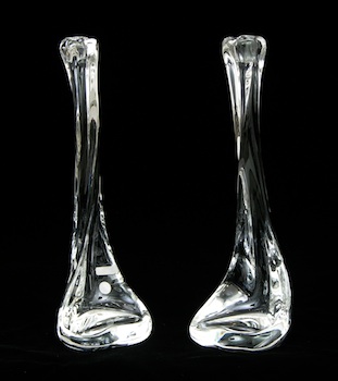 Appraisal: A Pair of Contemporary Tiffany Co Glass Candlesticks A pair