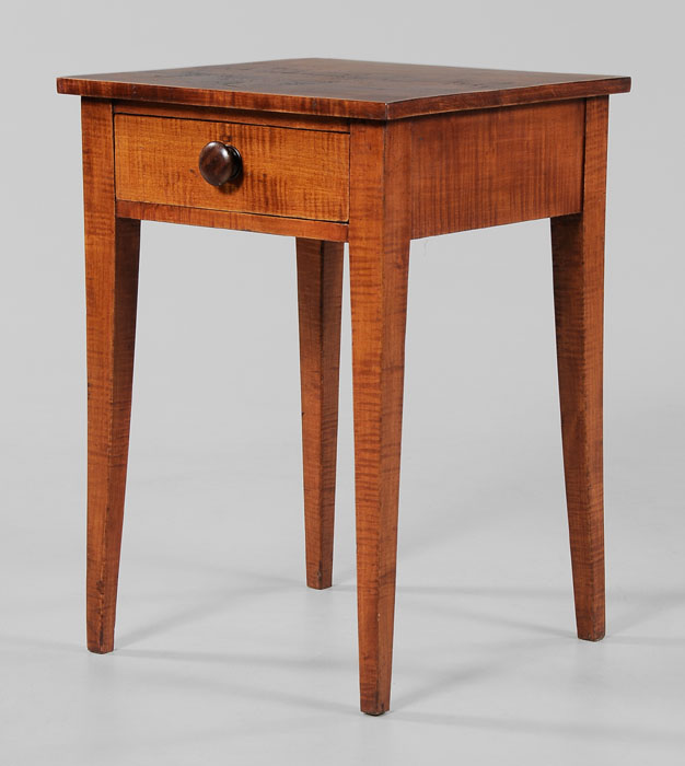 Appraisal: Tiger Maple One-Drawer Stand New England th century figured maple