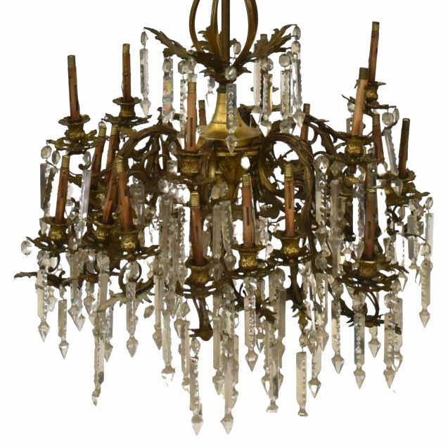 Appraisal: Spanish gilt bronze twenty-four-light chandelier th c with baluster form