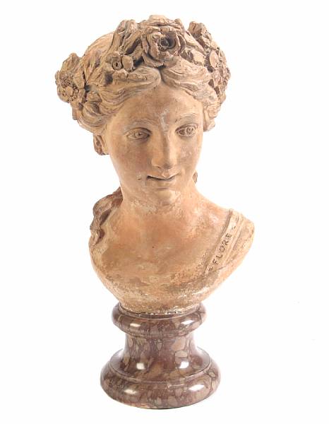 Appraisal: A French terracotta bust of Flora height in