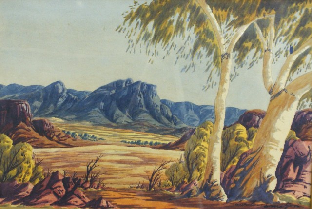 Appraisal: Ewald Namatjira - Untitled Landscape watercolour signed 'Ewald Namatjira' lower