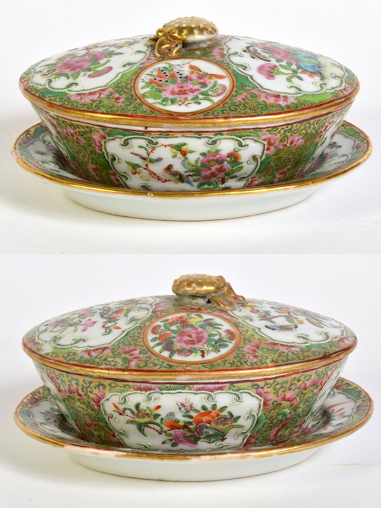 Appraisal: Pr Chinese Export Covered Dishes w Trays Pair of Chinese