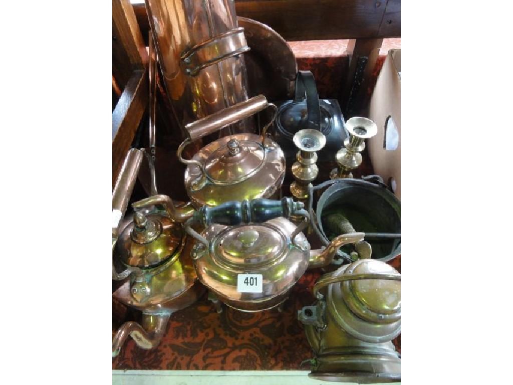 Appraisal: Copper and brassware principally copper including three kettles coal hod