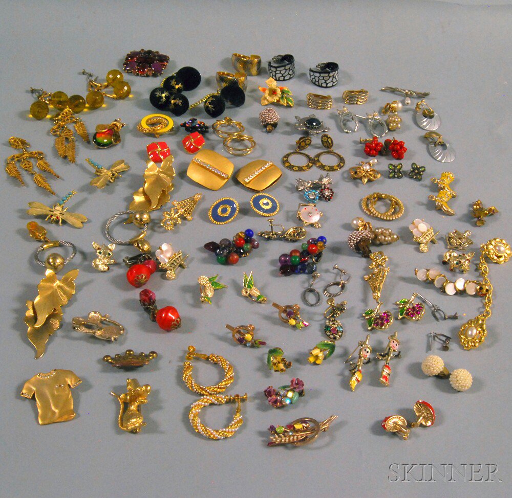 Appraisal: Small Group of Mostly Costume Earrings and Pins mostly unsigned