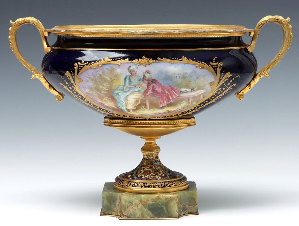 Appraisal: A TH C CONTINENTAL COMPOTE WITH CHAMPLEVE' ON ONYX The