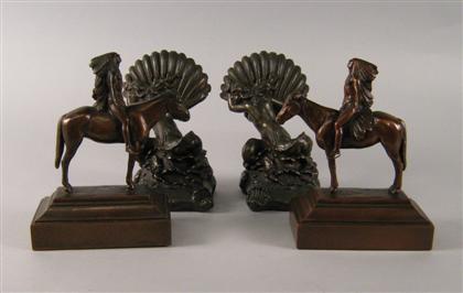 Appraisal: Two pairs of American bronze bookends th century Comprising two