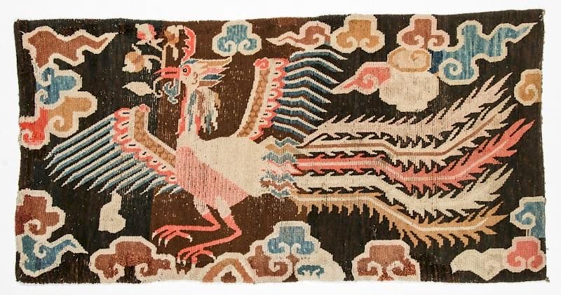 Appraisal: Antique Tibetan Phoenix Rug ' '' x ' '' Antique