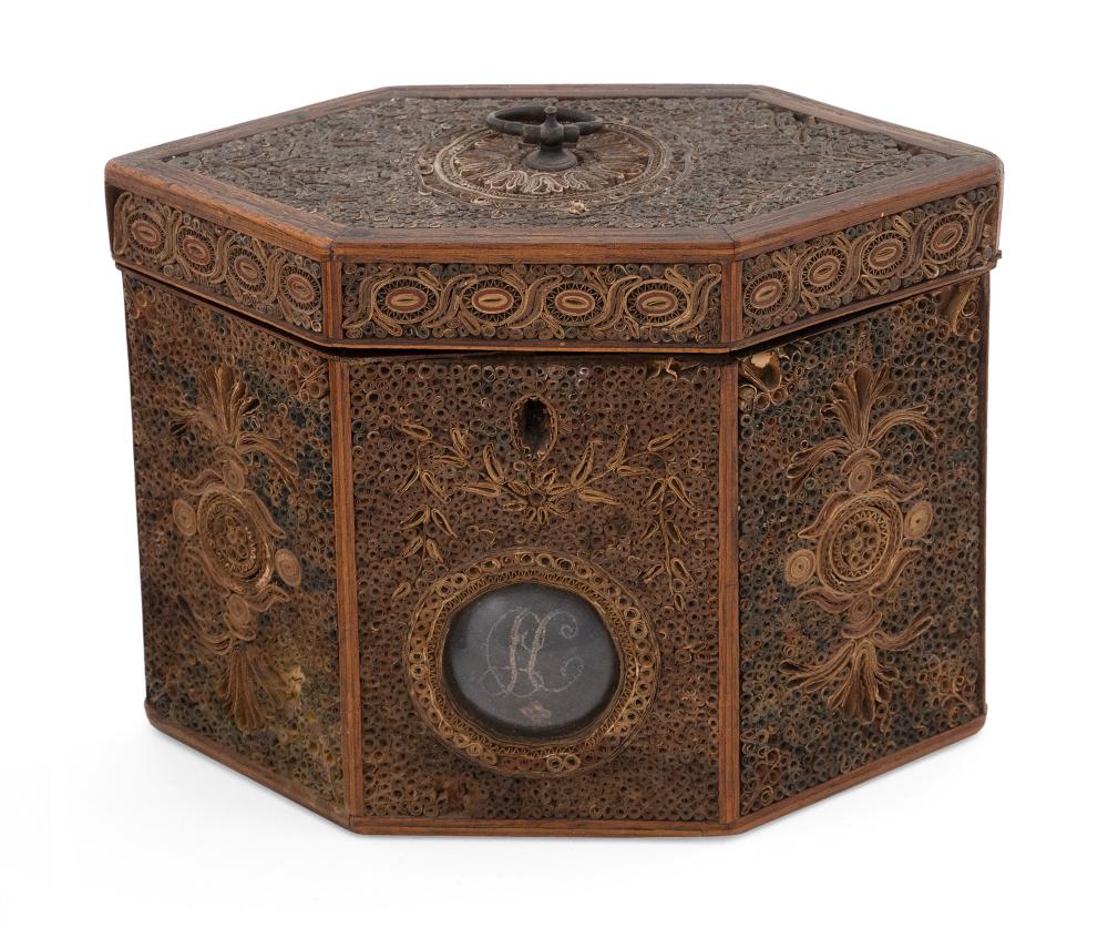 Appraisal: GEORGIAN QUILLWORK ROLLED PAPER TEA CADDY CIRCA HEIGHT WIDTH GEORGIAN