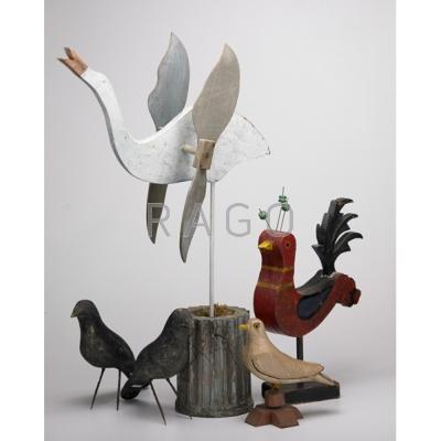 Appraisal: FOLK ART Five pieces duck whirligig pair ravens bird and