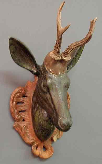 Appraisal: Continental carved and paint decorated stag's head late th c