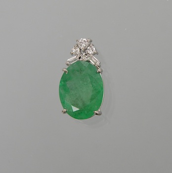 Appraisal: A Carat Emerald and Diamond Pendant in Platinum Platinum mounting