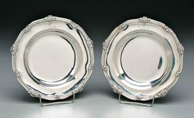 Appraisal: Pair English silver soup plates reeded borders with floral decoration