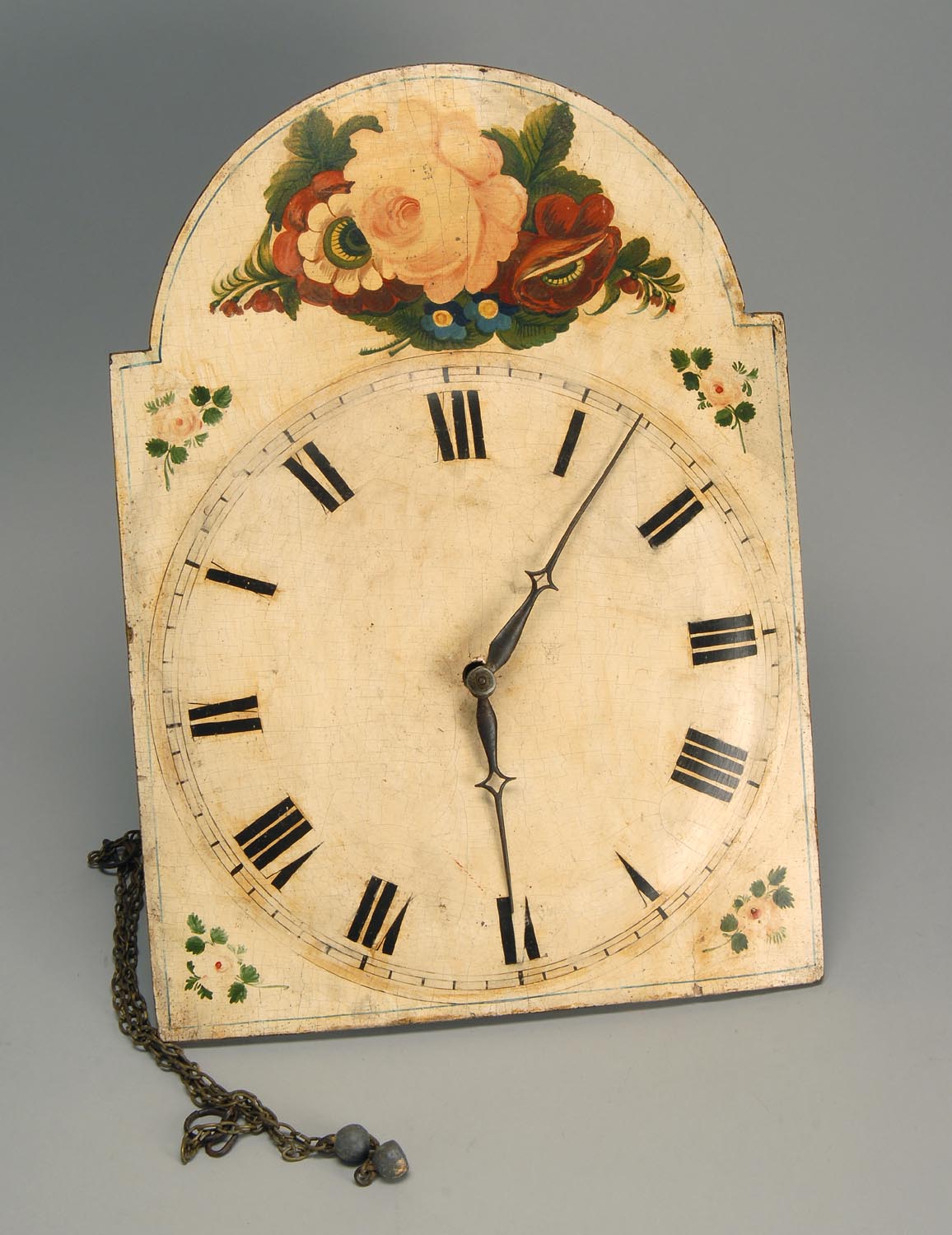 Appraisal: WAG-ON-THE-WALL CLOCK with floral-decorated dial Height ConditionSome wear to finish