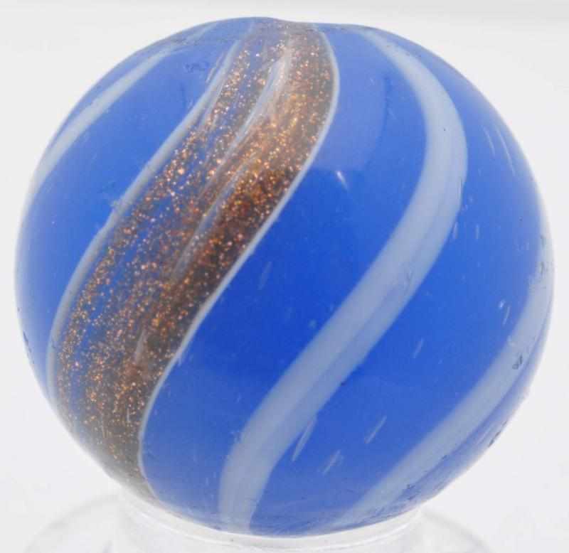 Appraisal: Semi-Opaque Blue Banded Lutz Marble Description Semi-opaque blue base with