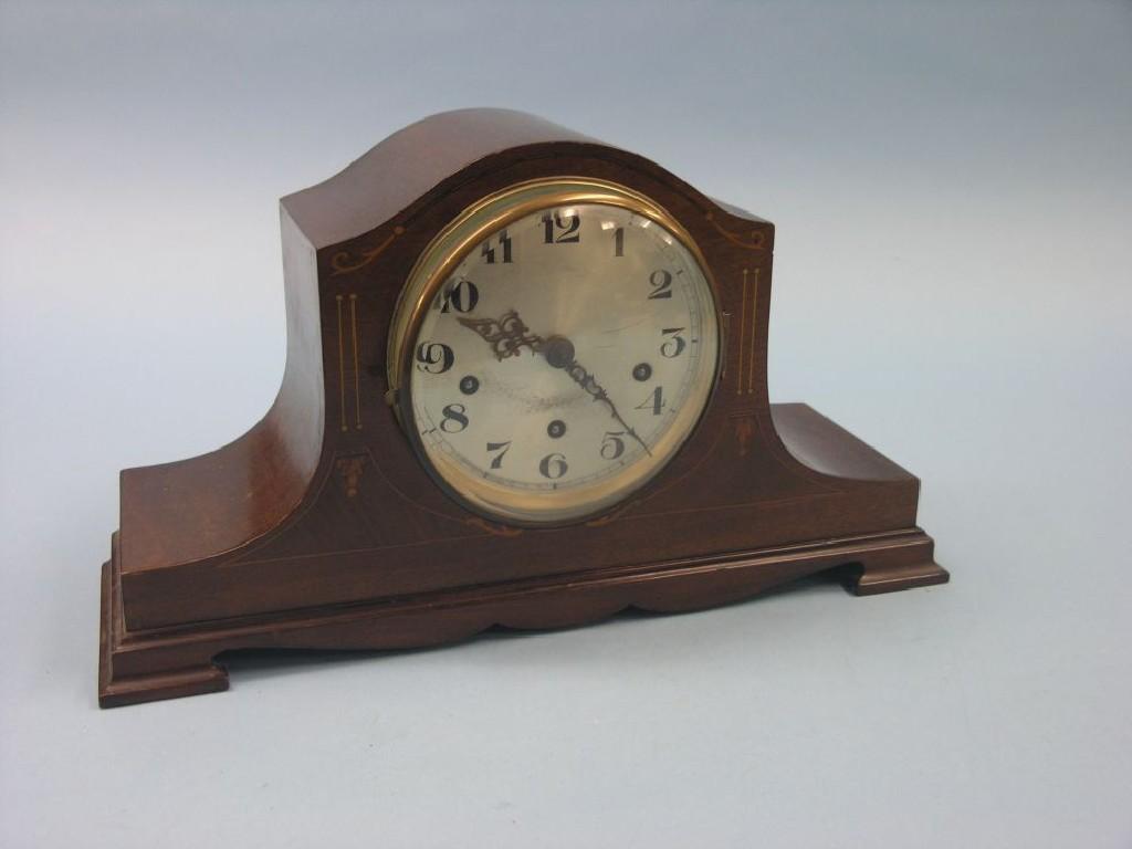 Appraisal: An early th century inlaid mahogany mantel clock with silvered