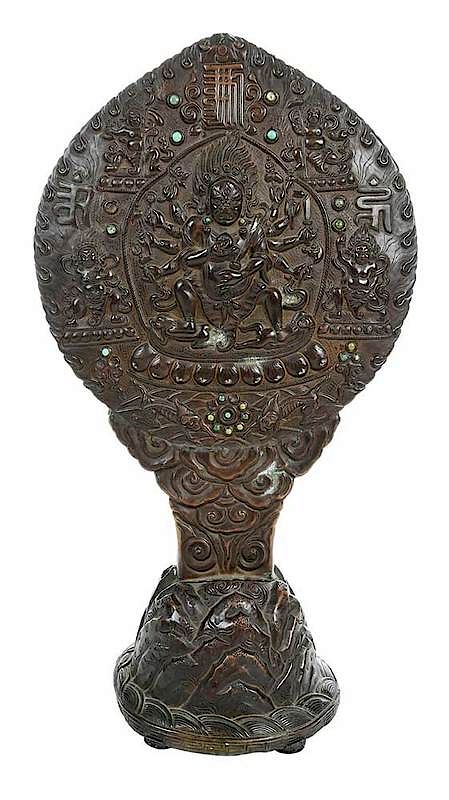 Appraisal: Copper Mahakala Buddha Sino-Tibetan th century rocky base supporting an