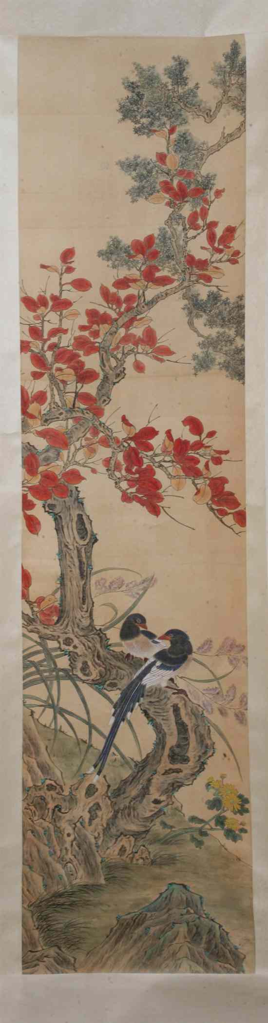 Appraisal: ANONYMOUS Chinese th century TWO BIRDS ON AUTUMN TREE ink