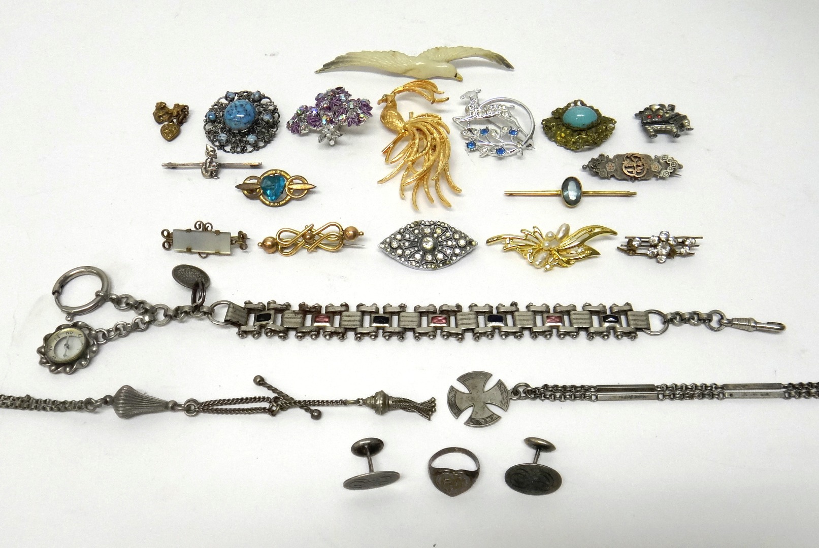 Appraisal: A group of jewellery comprising sixteen brooches a dress Albertine