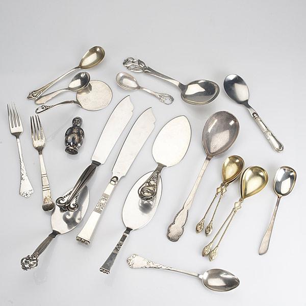 Appraisal: DANISH SWEDISH SILVER FLATWARE th th C Twenty-one pieces include