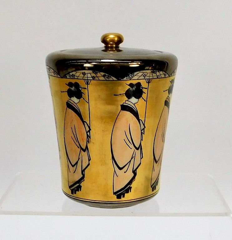 Appraisal: American Belleek Art Nouveau Japonisme Geisha Jar United States Early