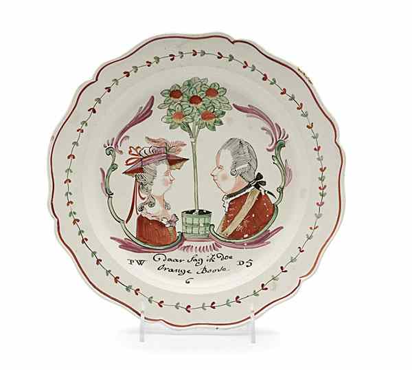 Appraisal: Princess Wilhelmina William V Creamware Plate English ca a Dutch-decorated