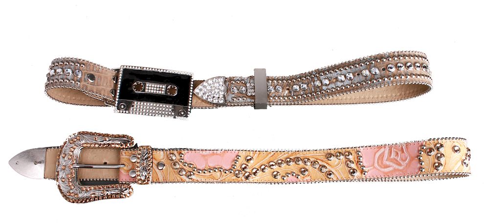 Appraisal: B B Simon Swarovski Leather Ladies' Belts Two B B