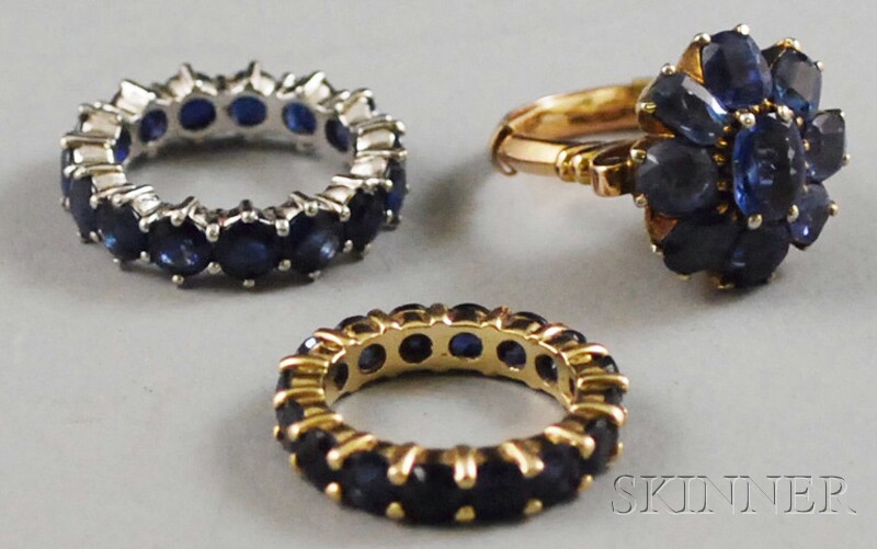 Appraisal: Three Sapphire Rings a platinum eternity band a kt yellow