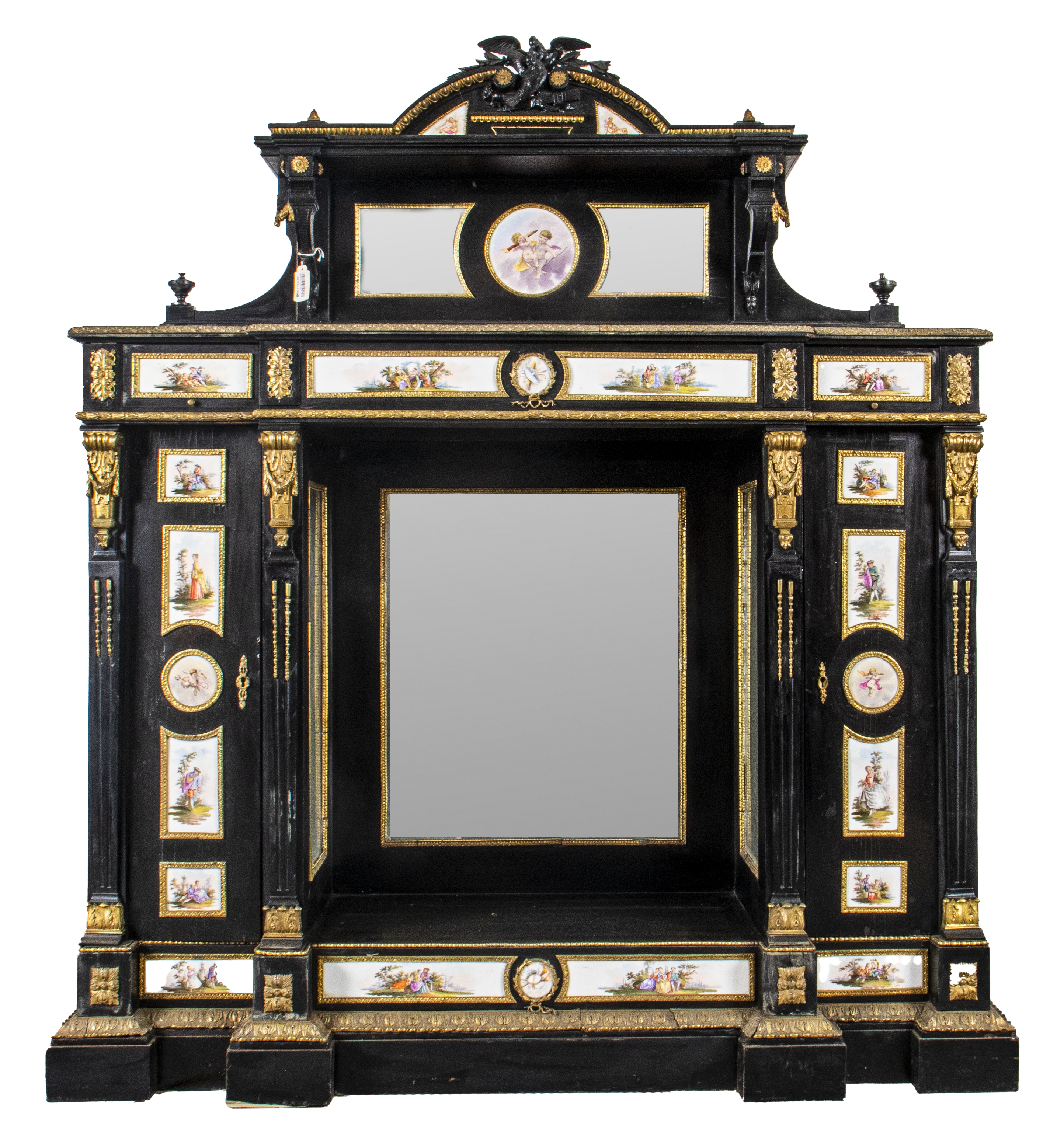 Appraisal: CONTINENTAL GILT-BRONZE PORCELAIN CABINET Continental large gilt-bronze and painted porcelain