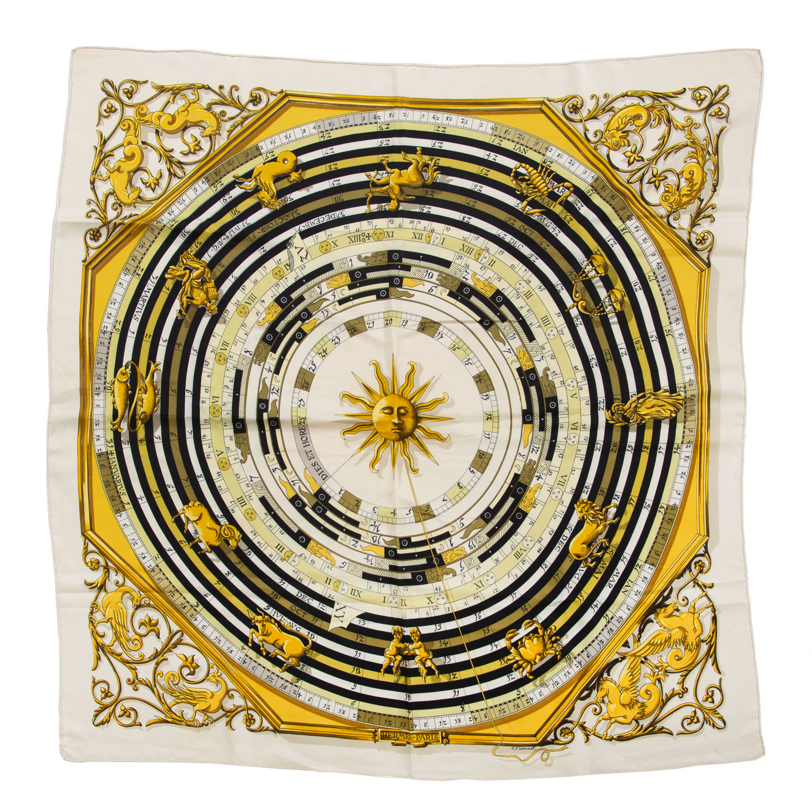 Appraisal: AN HERMES DIES ET HORE SCARF White and multicolor Hermes