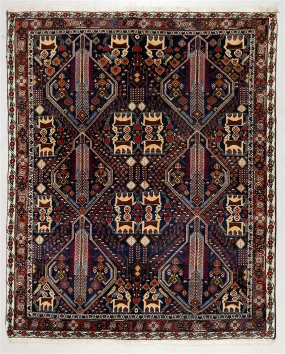 Appraisal: AFSHAR old Dark blue central field geometrically patterned with plants