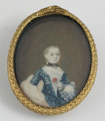 Appraisal: French School c Portrait of a lady in blue holding