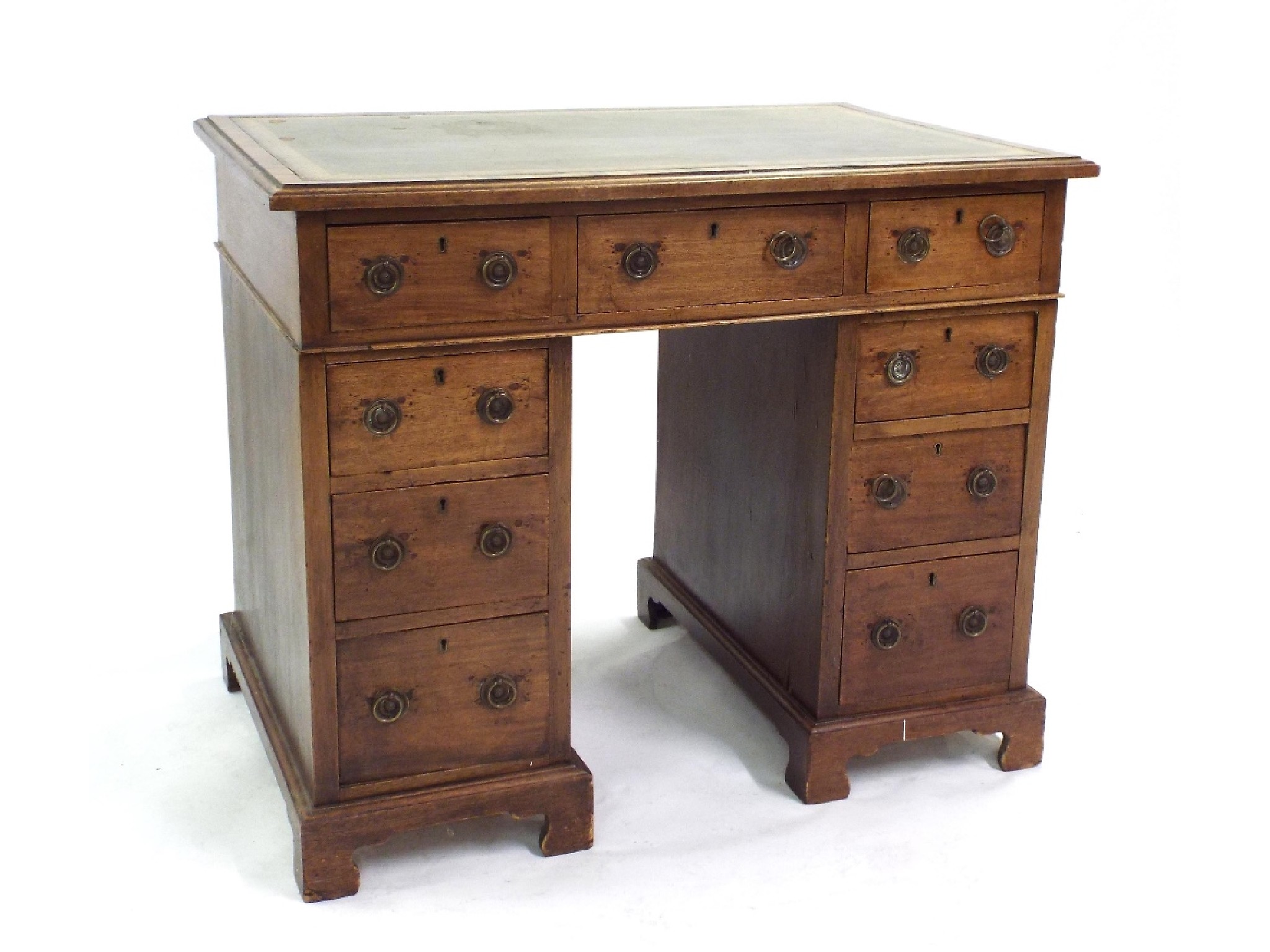 Appraisal: George III style mahogany pedestal desk with gilt tooled green