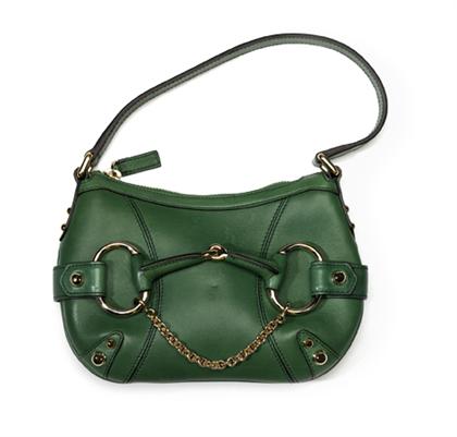 Appraisal: Green leather Gucci horsebit pochette contemporary With silver chrome hardware