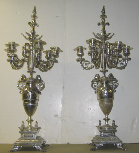 Appraisal: PAIR OF PLATED SILVER SIX-LIGHT CANDELABRA Each in form of