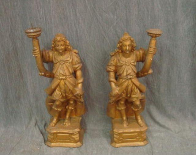 Appraisal: Pair of Wooden Figures Candelabra Definitely antique with probably not