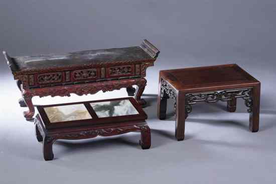 Appraisal: TWO CHINESE ROSEWOOD STANDS th century Together with a polychrome