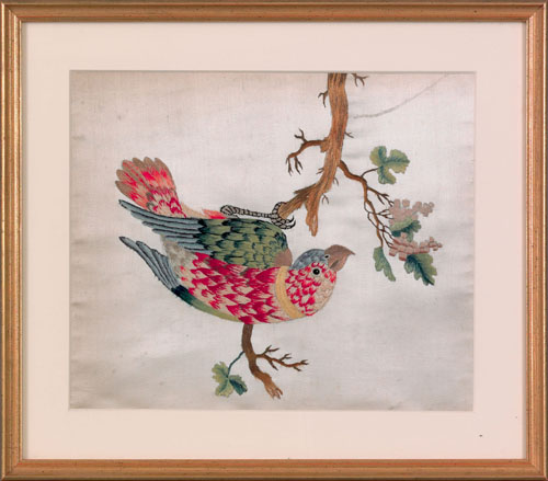 Appraisal: Chinese silk on silk embroidery th c of a parrot