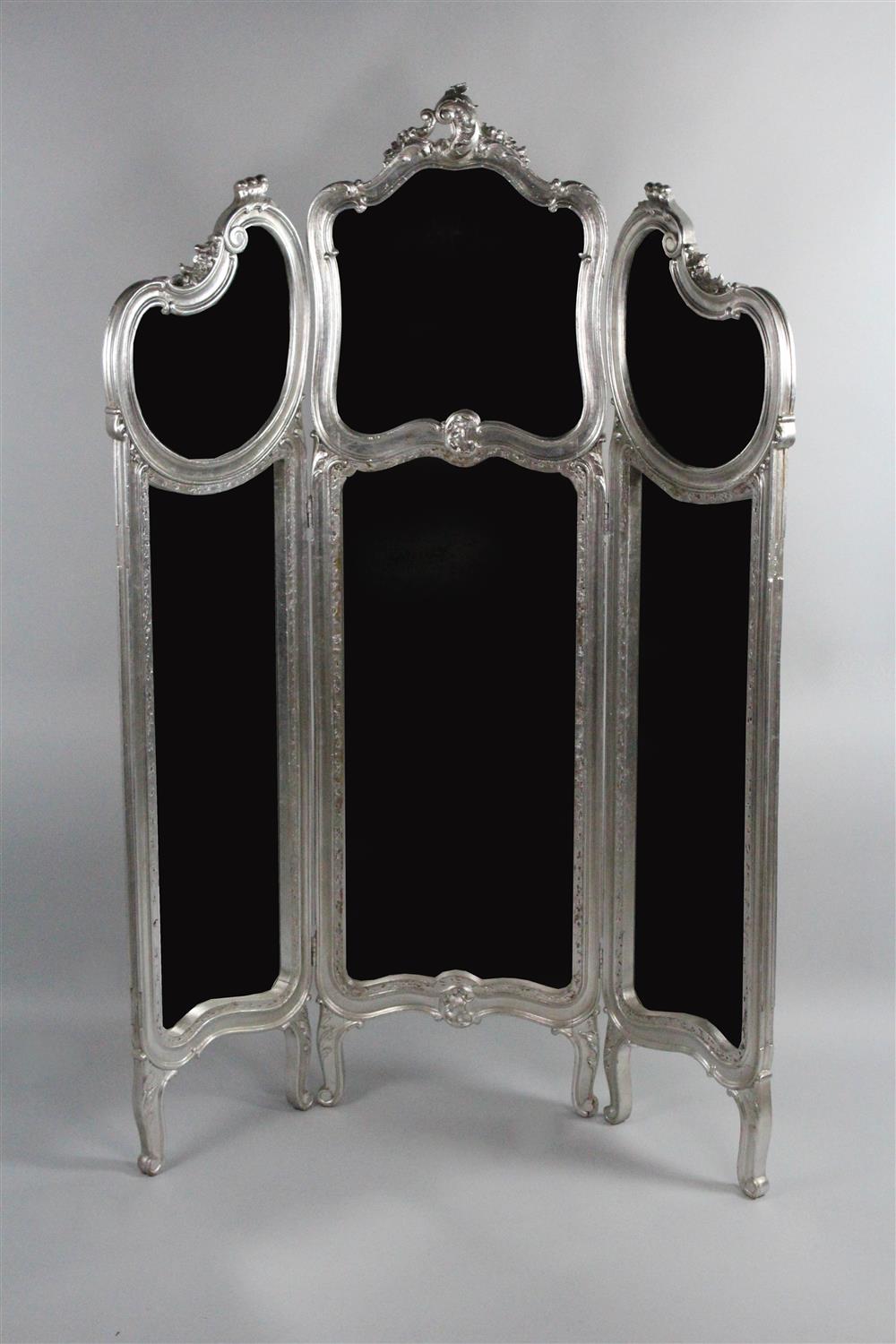 Appraisal: LOUIS XV STYLE SILVER LEAF MIRRORED THREE PART FOLDING DRESSING