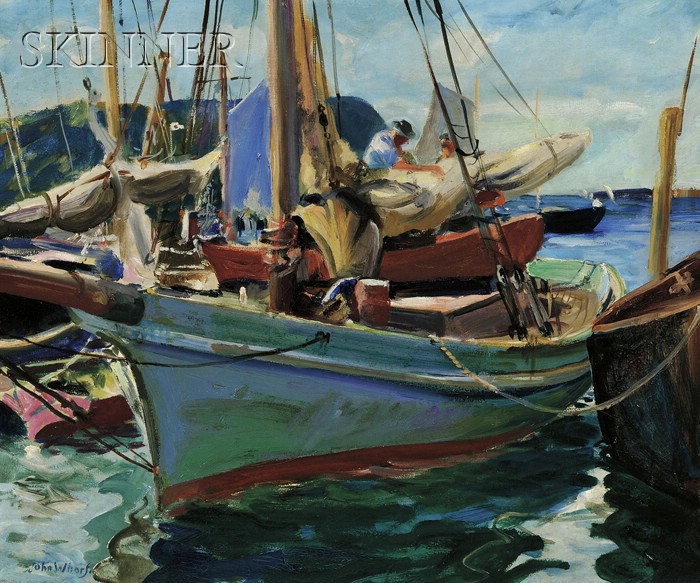 Appraisal: John Whorf American - Taking Down the Sails Signed John